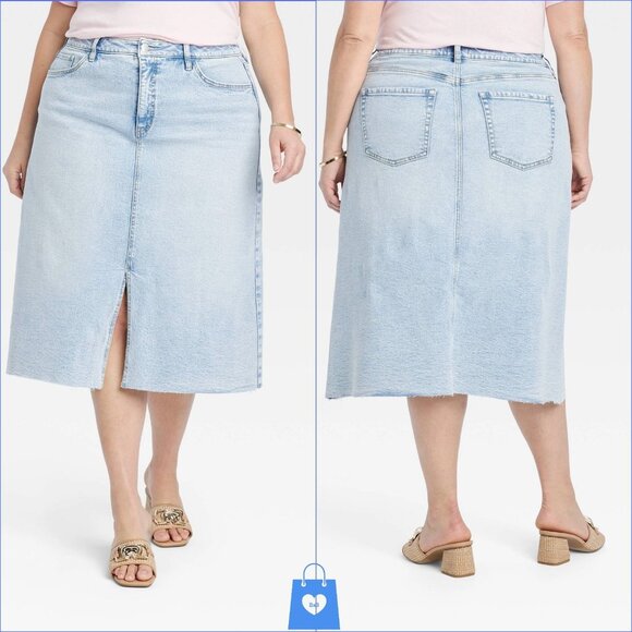 Size 16 - Womens Denim Midi Skirt - Ava Viv - Light Wash - Picture 1 of 5